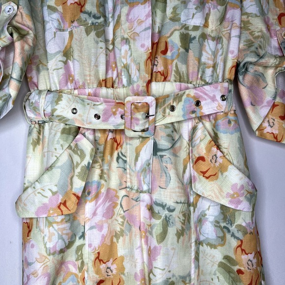LENA Women's Floral Multicolor Jumpsuit Zip front Short Sleeve Size Medium - Picture 6 of 12